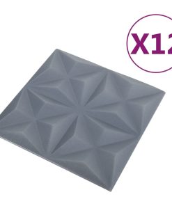 3D zidni paneli 12 kom 50 x 50 cm origami sivi 3 m²
