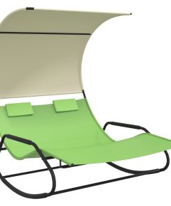 Dvostruka ljuljajuća ležaljka za sunčanje s krovom zelena-krem