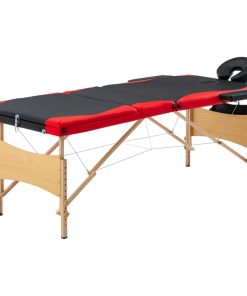 Sklopivi masažni stol s 3 zone drveni crno-crveni