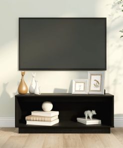 TV ormarić crni 90 x 35 x 35 cm od masivne borovine