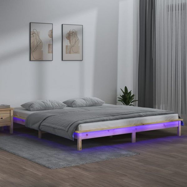 LED okvir za krevet od masivnog drva 135 x 190 cm 4FT6 bračni