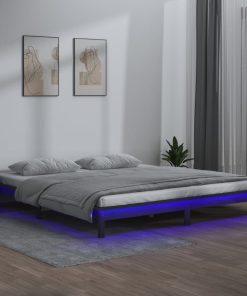 LED okvir za krevet sivi 135x90 cm 4FT6 bračni od masivnog drva