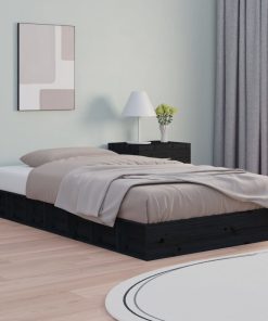 Okvir za krevet crni 75 x 190 cm 2FT6 mali jednokrevetni drveni