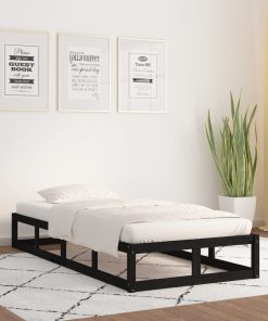 Okvir za krevet crni 90 x 200 cm od masivnog drva