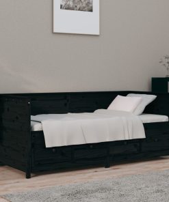 Dnevni krevet crni 100 x 200 cm od masivne borovine