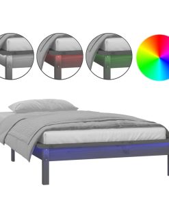 LED okvir za krevet sivi 100 x 200 cm od masivnog drva