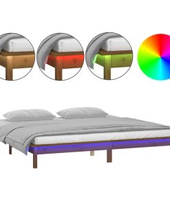 LED okvir za krevet smeđa boja meda 120x200 cm od masivnog drva