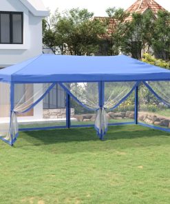 Sklopivi šator za zabave s bočnim zidovima 3 x 6 m plavi