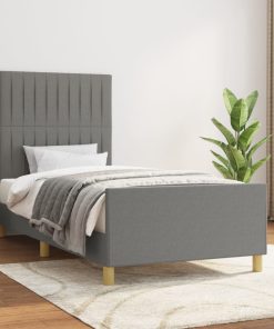 Okvir za krevet s uzglavljem tamnosivi 90x190 cm od tkanine