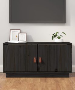 TV ormarić crni 80 x 34 x 40 cm od masivne borovine