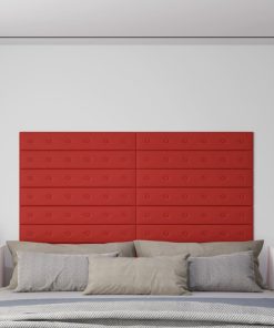 Zidne ploče od umjetne kože 12 kom crvene 90 x 15 cm 1