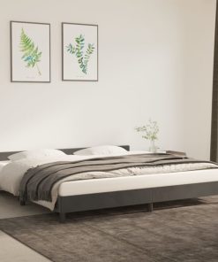 Okvir za krevet s uzglavljem tamnosivi 200x200 cm baršunasti