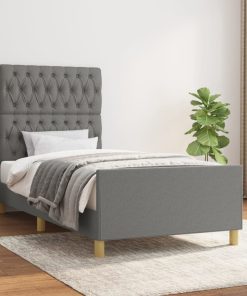 Okvir za krevet s uzglavljem tamnosivi 90x190 cm od tkanine