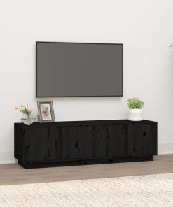 TV ormarić crni 140 x 40 x 40 cm od masivne borovine