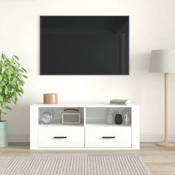 TV ormarić sjajni bijeli 100 x 35 x 40 cm od konstruiranog drva - Image 3