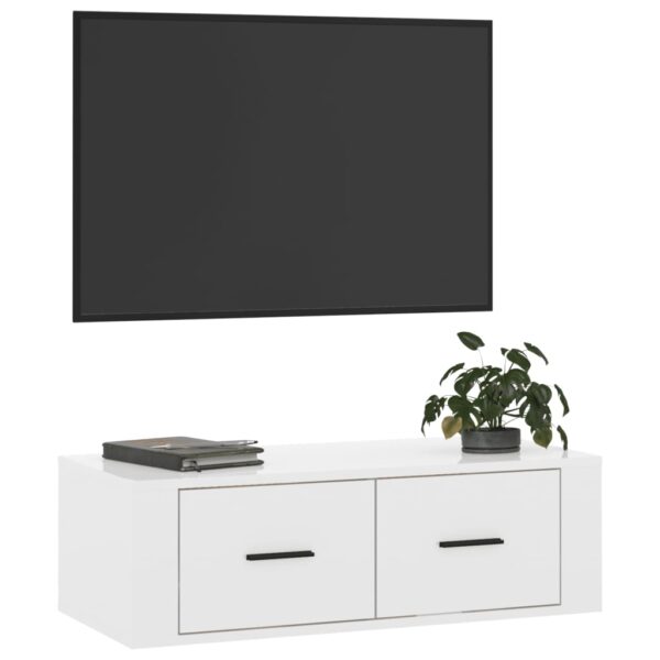 Viseći TV ormarić sjajni bijeli 80x36x25 cm konstruirano drvo - Image 4