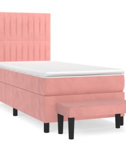Box spring krevet s madracem ružičasti 90x200 cm baršunasti