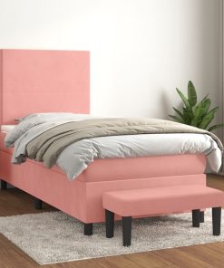 Box spring krevet s madracem ružičasti 90x200 cm baršunasti