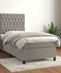 Box spring krevet s madracem svjetlosivi 100x200 cm baršunasti