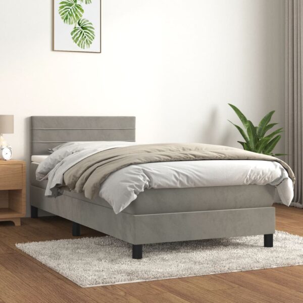 Box spring krevet s madracem svjetlosivi 100x200 cm baršunasti