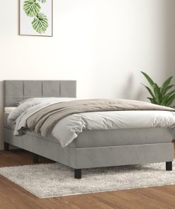 Box spring krevet s madracem svjetlosivi 100x200 cm baršunasti