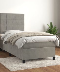 Box spring krevet s madracem svjetlosivi 90x190 cm baršunasti