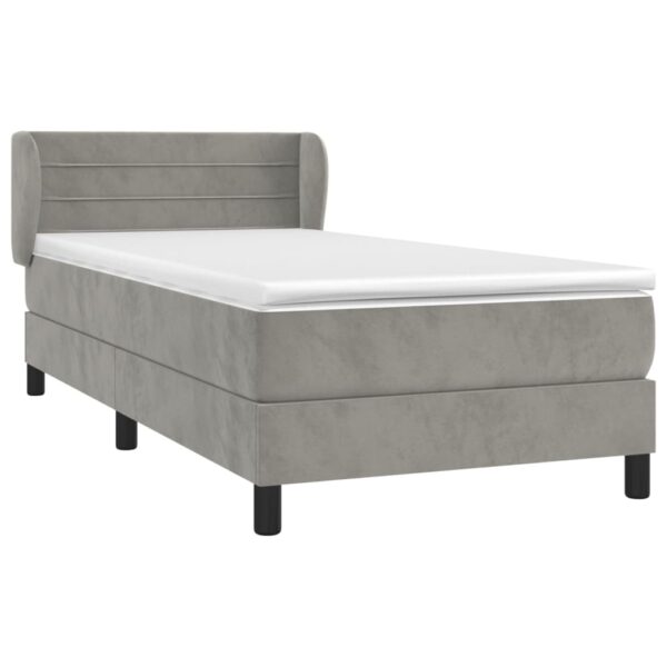 Box spring krevet s madracem svjetlosivi 90x190 cm baršunasti - Image 3