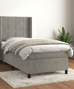 Box spring krevet s madracem svjetlosivi 90x190 cm baršunasti