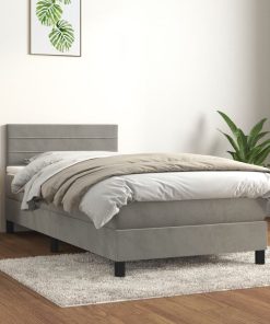 Box spring krevet s madracem svjetlosivi 90x190 cm baršunasti