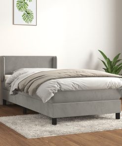 Box spring krevet s madracem svjetlosivi 90x190 cm baršunasti