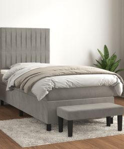 Box spring krevet s madracem svjetlosivi 90x190 cm baršunasti