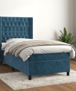 Box spring krevet s madracem tamnoplavi 100x200 cm baršunasti