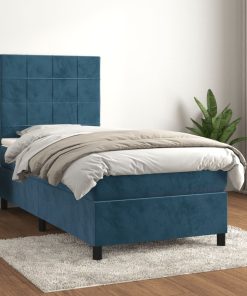 Box spring krevet s madracem tamnoplavi 100x200 cm baršunasti