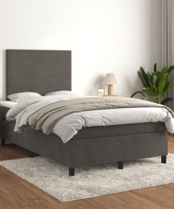 Box spring krevet s madracem tamnosivi 120 x 200 cm baršunasti