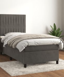 Box spring krevet s madracem tamnosivi 80 x 200 cm baršunasti