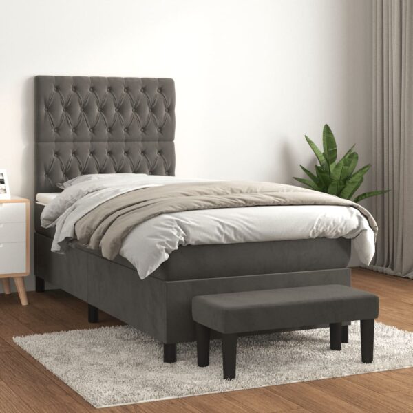 Box spring krevet s madracem tamnosivi 90x190 cm baršunasti