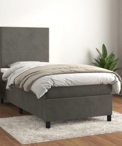 Box spring krevet s madracem tamnosivi 90x200 cm baršunasti