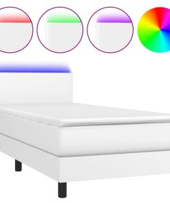 Krevet box spring s madracem LED bijeli 100x200 cm umjetna koža