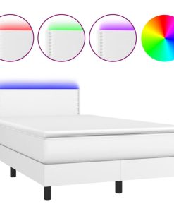 Krevet box spring s madracem LED bijeli 120x200 cm umjetna koža