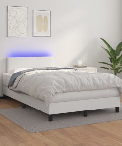 Krevet box spring s madracem LED bijeli 120x200 cm umjetna koža