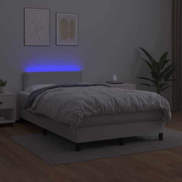 Krevet box spring s madracem LED bijeli 120x200 cm umjetna koža - Image 4