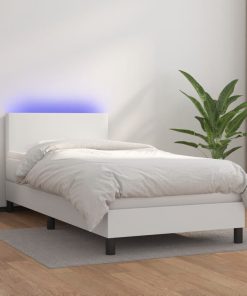 Krevet box spring s madracem LED bijeli 90x200 cm umjetna koža