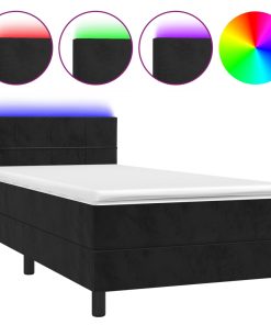 Krevet box spring s madracem LED crni 100x200 cm baršun