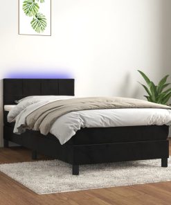 Krevet box spring s madracem LED crni 100x200 cm baršun