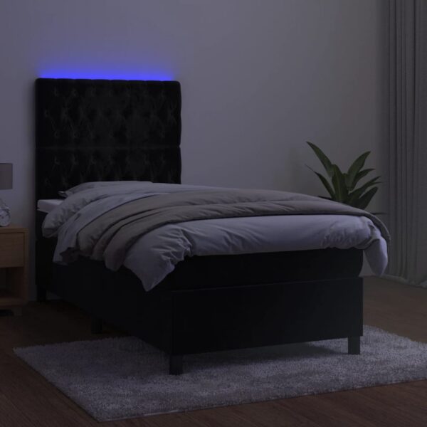 Krevet box spring s madracem LED crni 100x200 cm baršun - Image 4