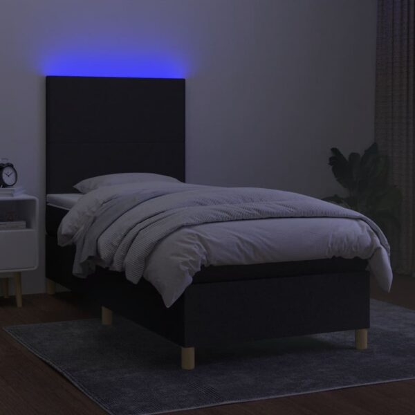 Krevet box spring s madracem LED crni 100x200 cm od tkanine - Image 4