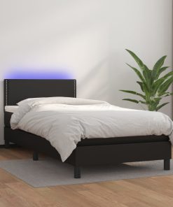 Krevet box spring s madracem LED crni 100x200cm od umjetne kože