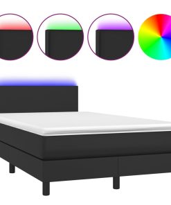Krevet box spring s madracem LED crni 120x200cm od umjetne kože