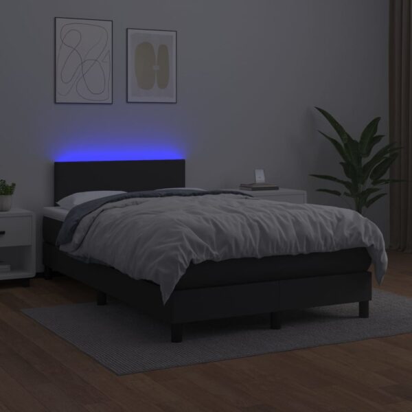 Krevet box spring s madracem LED crni 120x200cm od umjetne kože - Image 4