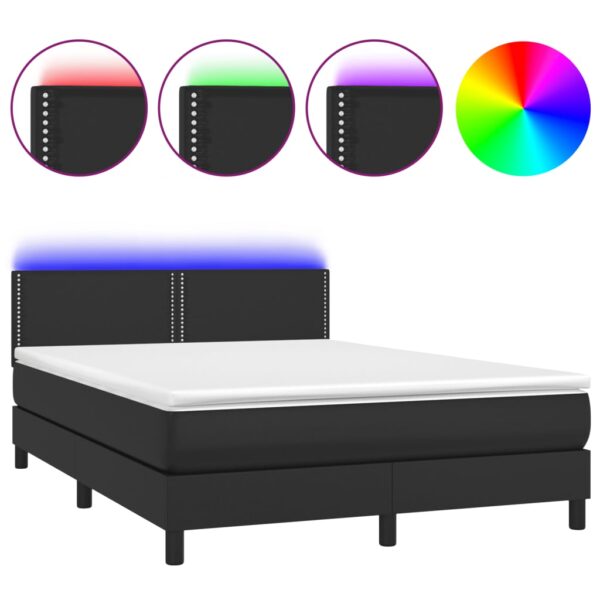 Krevet box spring s madracem LED crni 140 x 190 cm umjetna koža